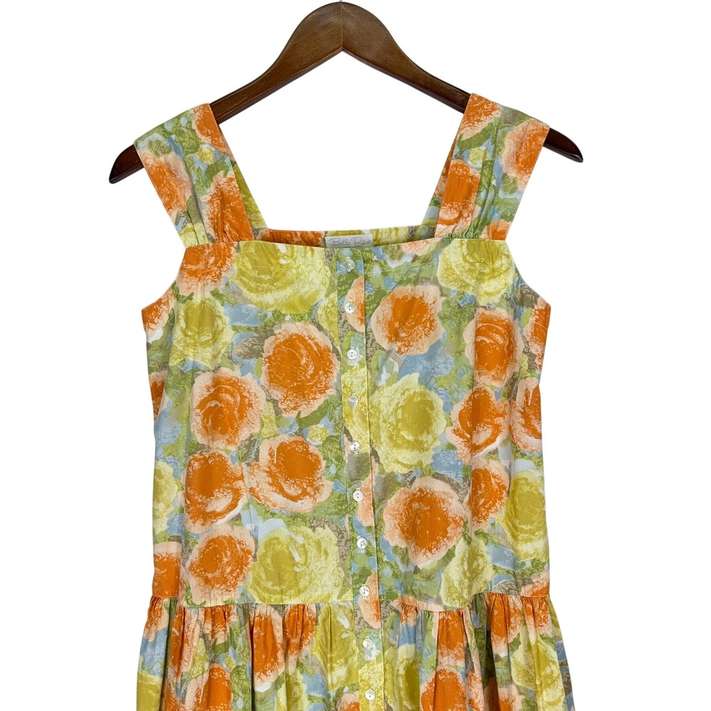 Belle Reve Floral Midi Button Up Dress XS Orange 100% Cotton Japanese Mori Girl - Picture 3 of 14